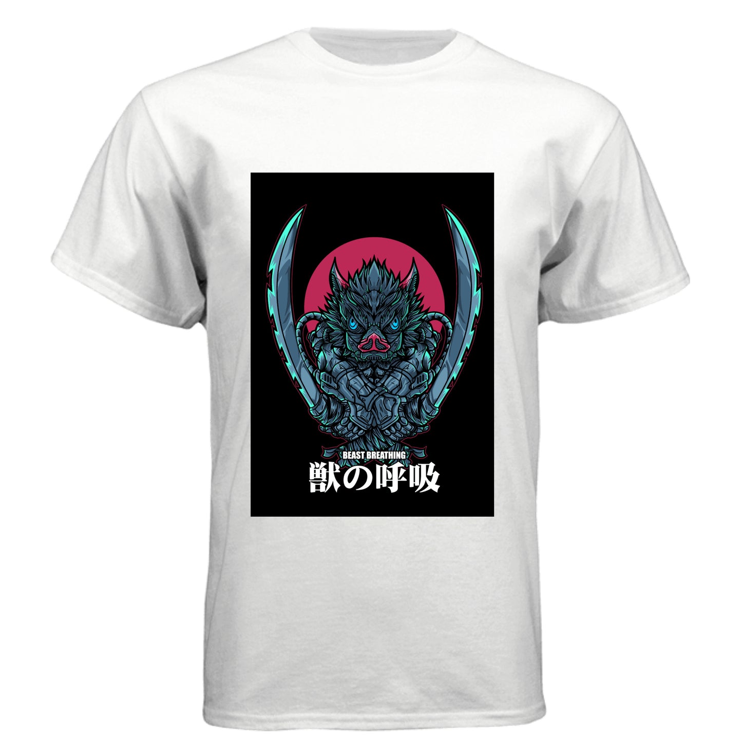 WHITE - FRONT Demon Slayer Inosuke Hashibira anime t-shirt featuring Beast Breathing boar mask design on unisex triblend fabric
