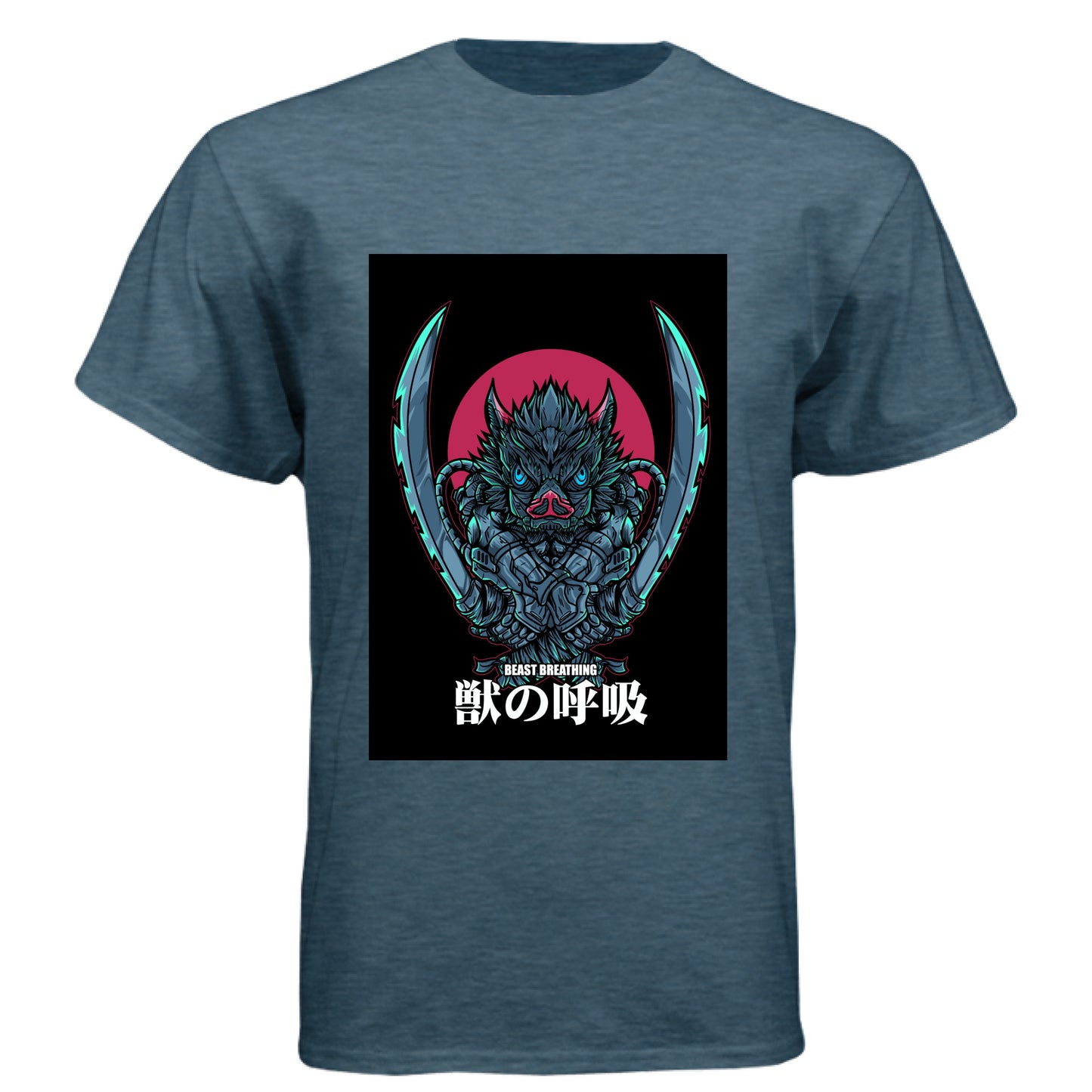 INDIGO - FRONT Demon Slayer Inosuke Hashibira anime t-shirt featuring Beast Breathing boar mask design on unisex triblend fabric
