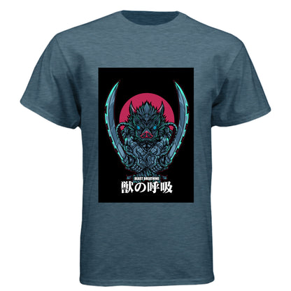 INDIGO - FRONT Demon Slayer Inosuke Hashibira anime t-shirt featuring Beast Breathing boar mask design on unisex triblend fabric
