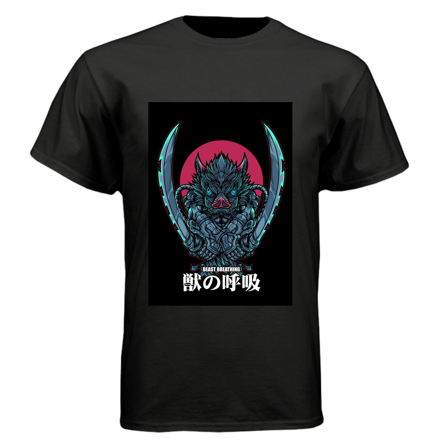 BLACK - FRONT Demon Slayer Inosuke Hashibira anime t-shirt featuring Beast Breathing boar mask design on unisex triblend fabric
