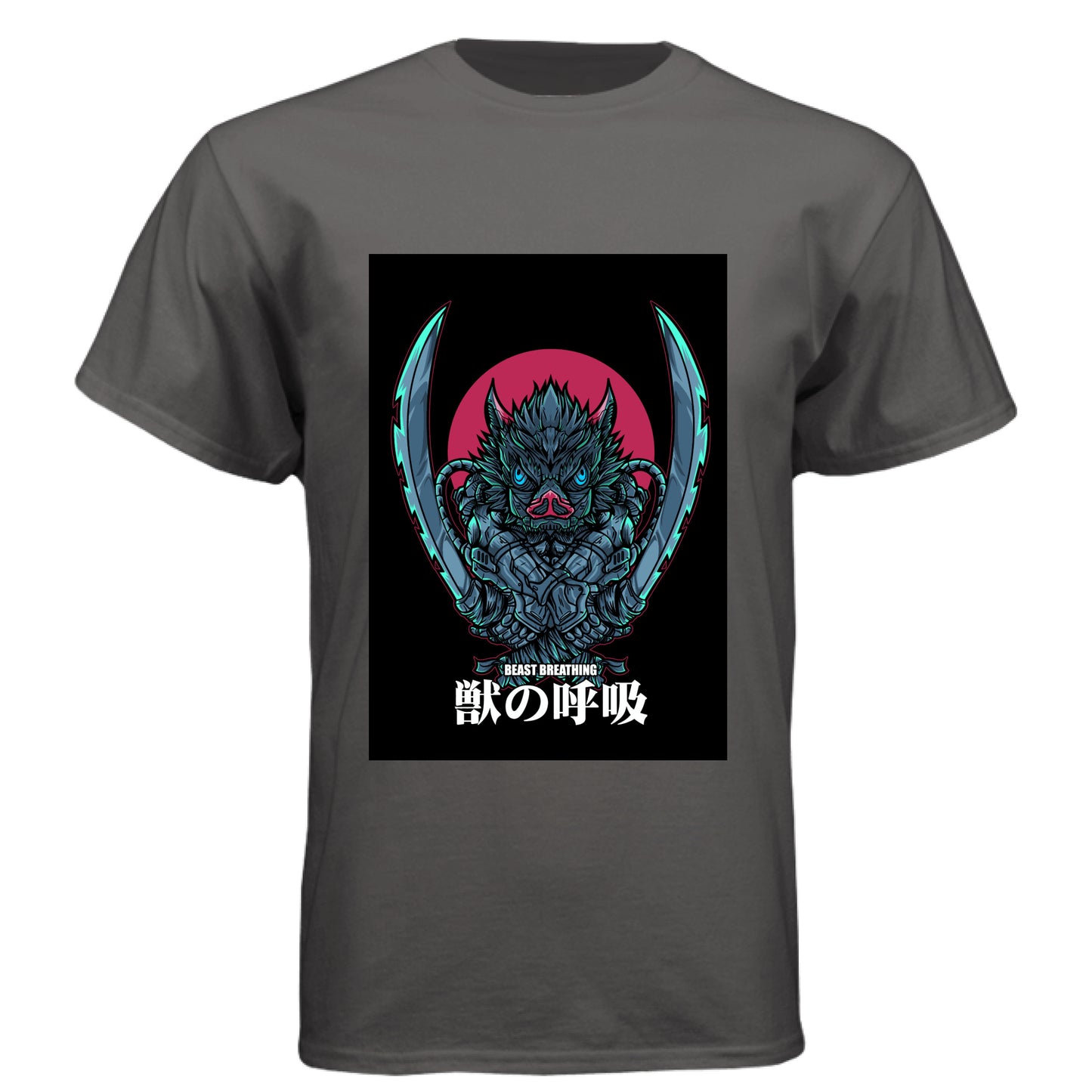 Graphite Black - FRONT Demon Slayer Inosuke Hashibira anime t-shirt featuring Beast Breathing boar mask design on unisex triblend fabric
