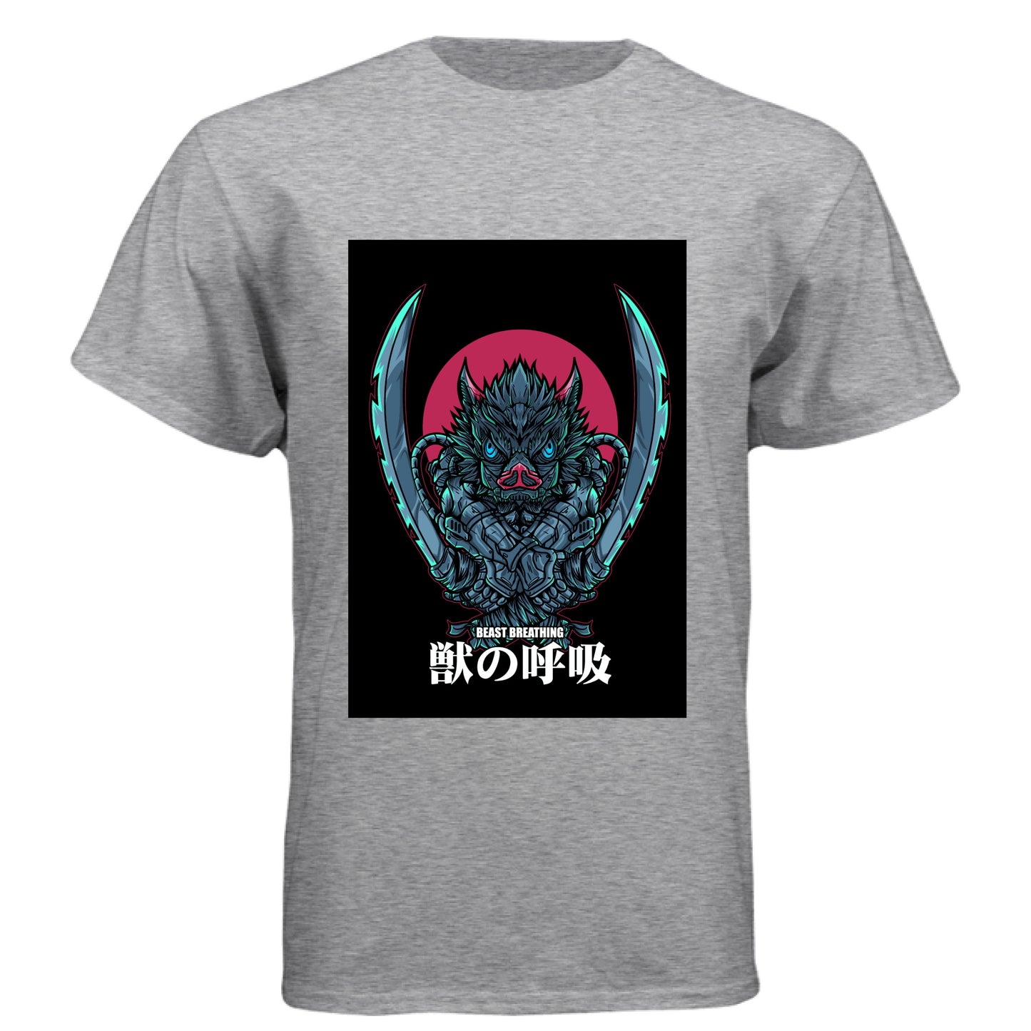 PREMIUM HEATHER - FRONT Demon Slayer Inosuke Hashibira anime t-shirt featuring Beast Breathing boar mask design on unisex triblend fabric
