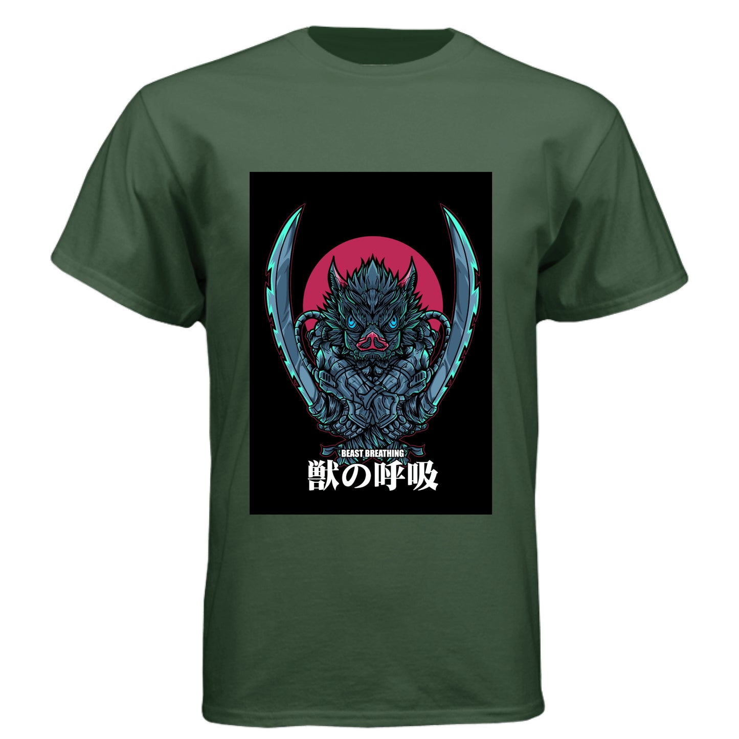 Black Forest - FRONT Demon Slayer Inosuke Hashibira anime t-shirt featuring Beast Breathing boar mask design on unisex triblend fabric
