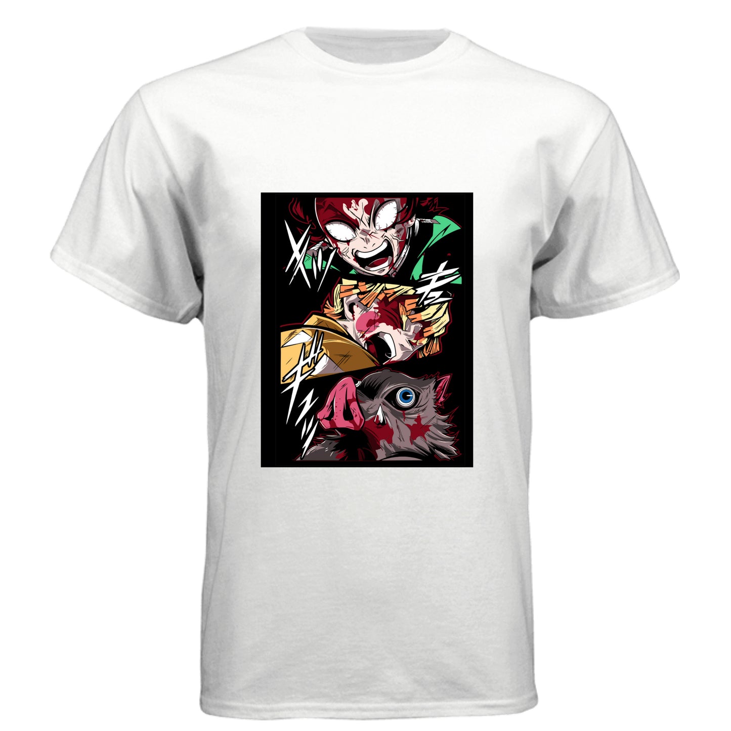 WHITE - FRONT Demon Slayer power unleashed anime t-shirt featuring triple transformation panel design on unisex triblend fabric
