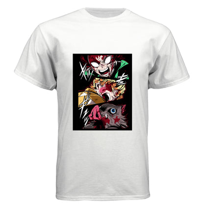 WHITE - FRONT Demon Slayer power unleashed anime t-shirt featuring triple transformation panel design on unisex triblend fabric
