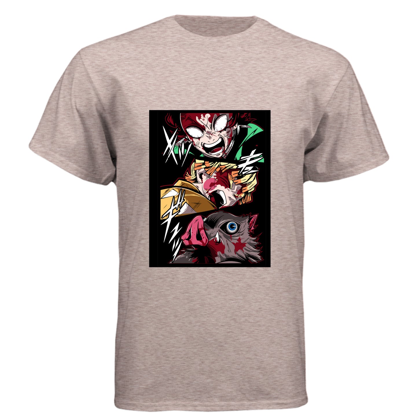 Desert Pink - FRONT Demon Slayer power unleashed anime t-shirt featuring triple transformation panel design on unisex triblend fabric
