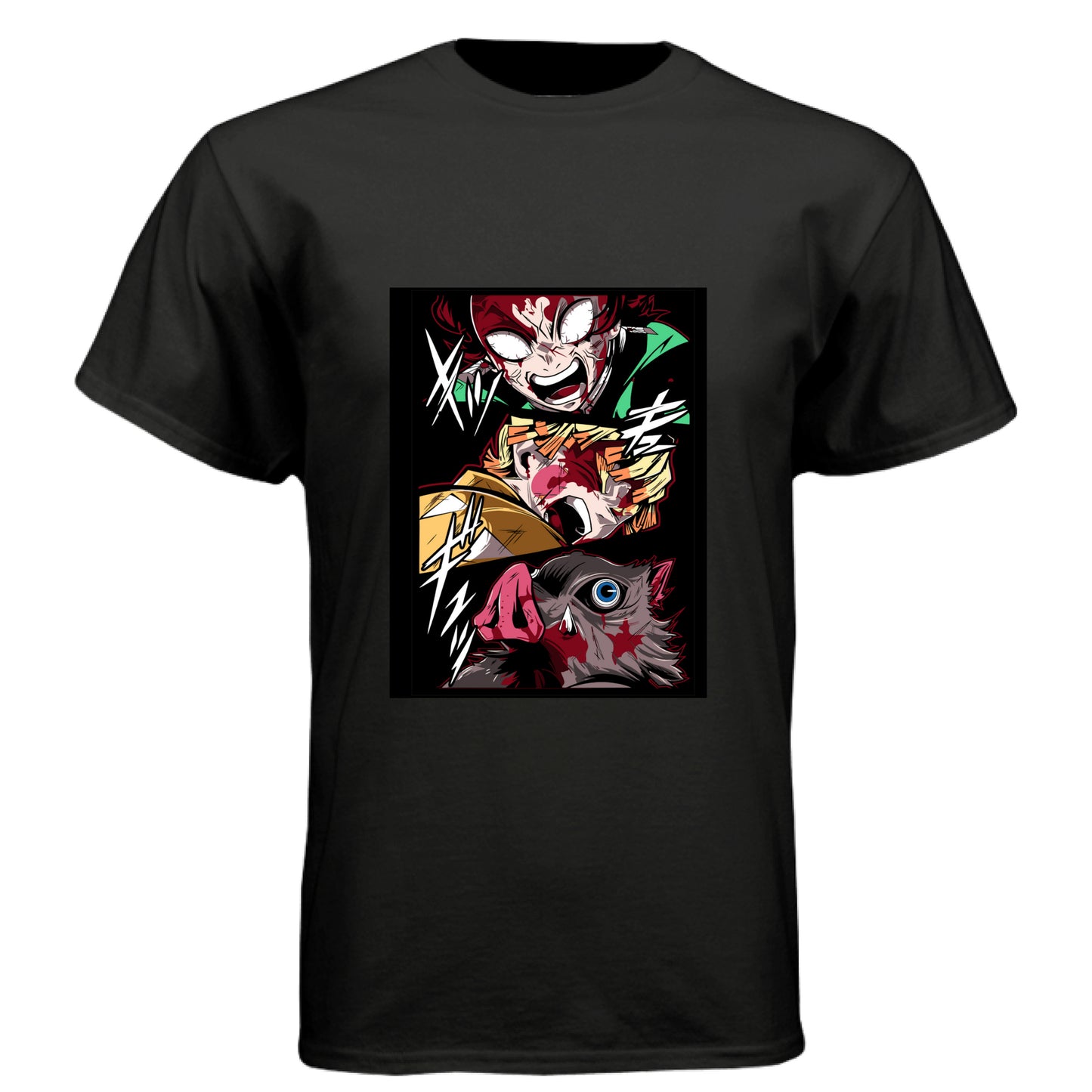 BLACK - FRONT Demon Slayer power unleashed anime t-shirt featuring triple transformation panel design on unisex triblend fabric
