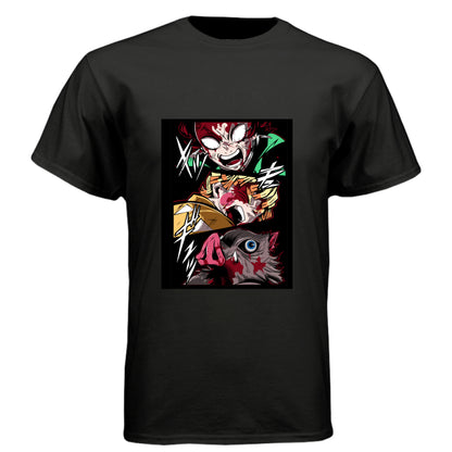 BLACK - FRONT Demon Slayer power unleashed anime t-shirt featuring triple transformation panel design on unisex triblend fabric

