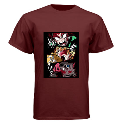 Cardinal Black - FRONT Demon Slayer power unleashed anime t-shirt featuring triple transformation panel design on unisex triblend fabric
