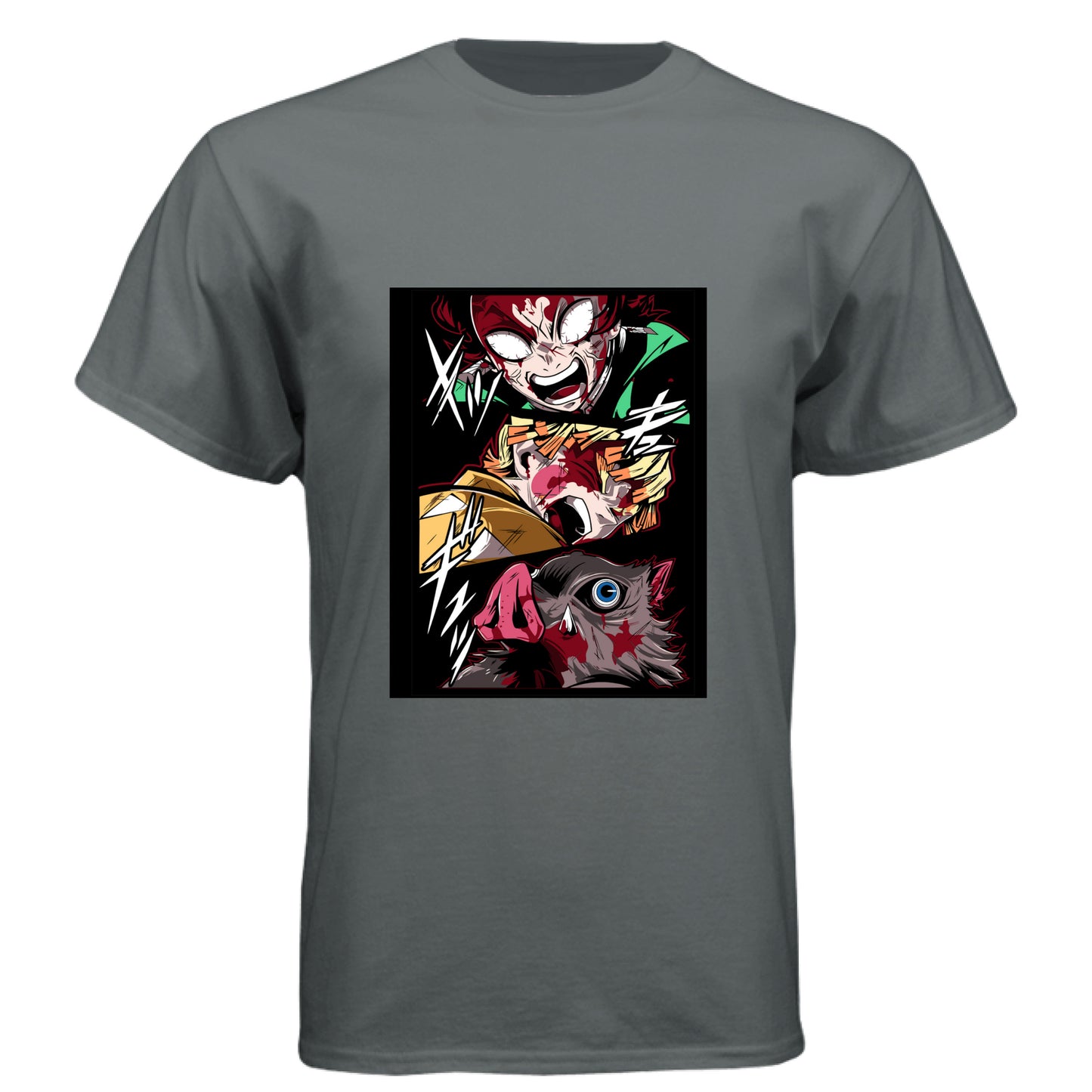 Vintage Heavy Metal - FRONT Demon Slayer power unleashed anime t-shirt featuring triple transformation panel design on unisex triblend fabric
