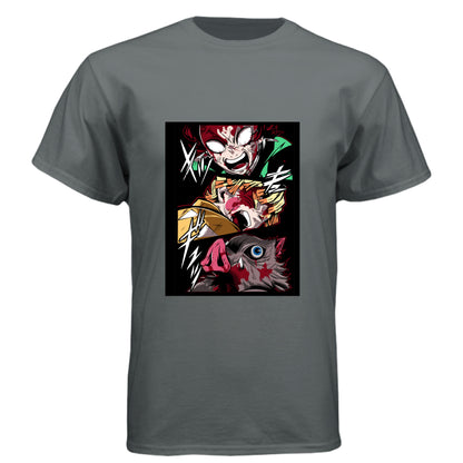 Vintage Heavy Metal - FRONT Demon Slayer power unleashed anime t-shirt featuring triple transformation panel design on unisex triblend fabric
