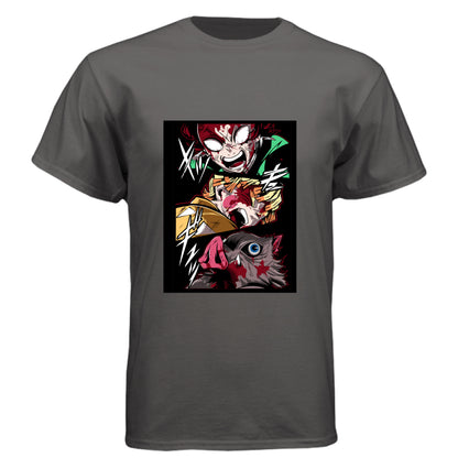 Graphite Black - FRONT Demon Slayer power unleashed anime t-shirt featuring triple transformation panel design on unisex triblend fabric
