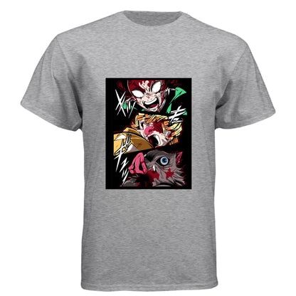PREMIUM HEATHER - FRONT Demon Slayer power unleashed anime t-shirt featuring triple transformation panel design on unisex triblend fabric
