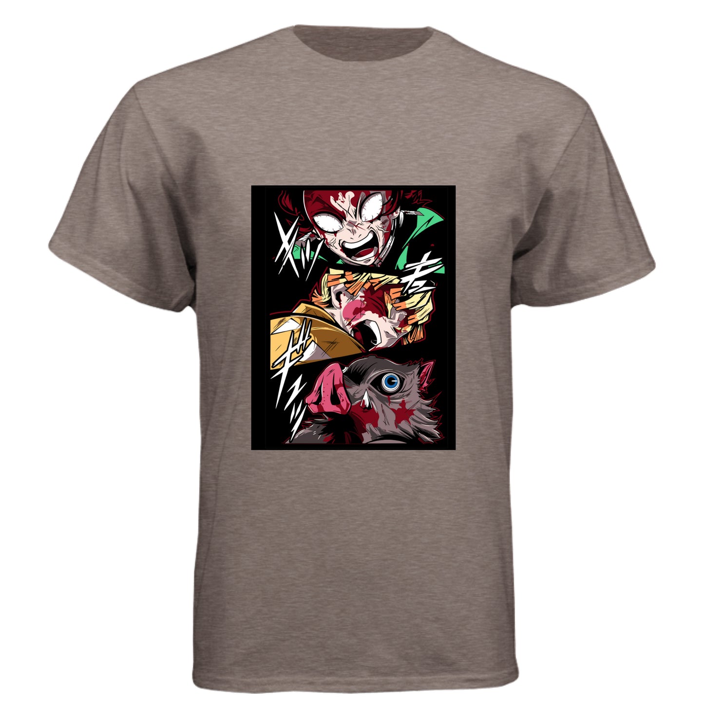 VENETIAN GRAY - FRONT Demon Slayer power unleashed anime t-shirt featuring triple transformation panel design on unisex triblend fabric
