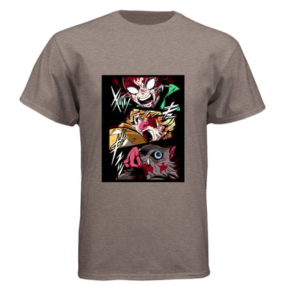 VENETIAN GRAY - FRONT Demon Slayer power unleashed anime t-shirt featuring triple transformation panel design on unisex triblend fabric
