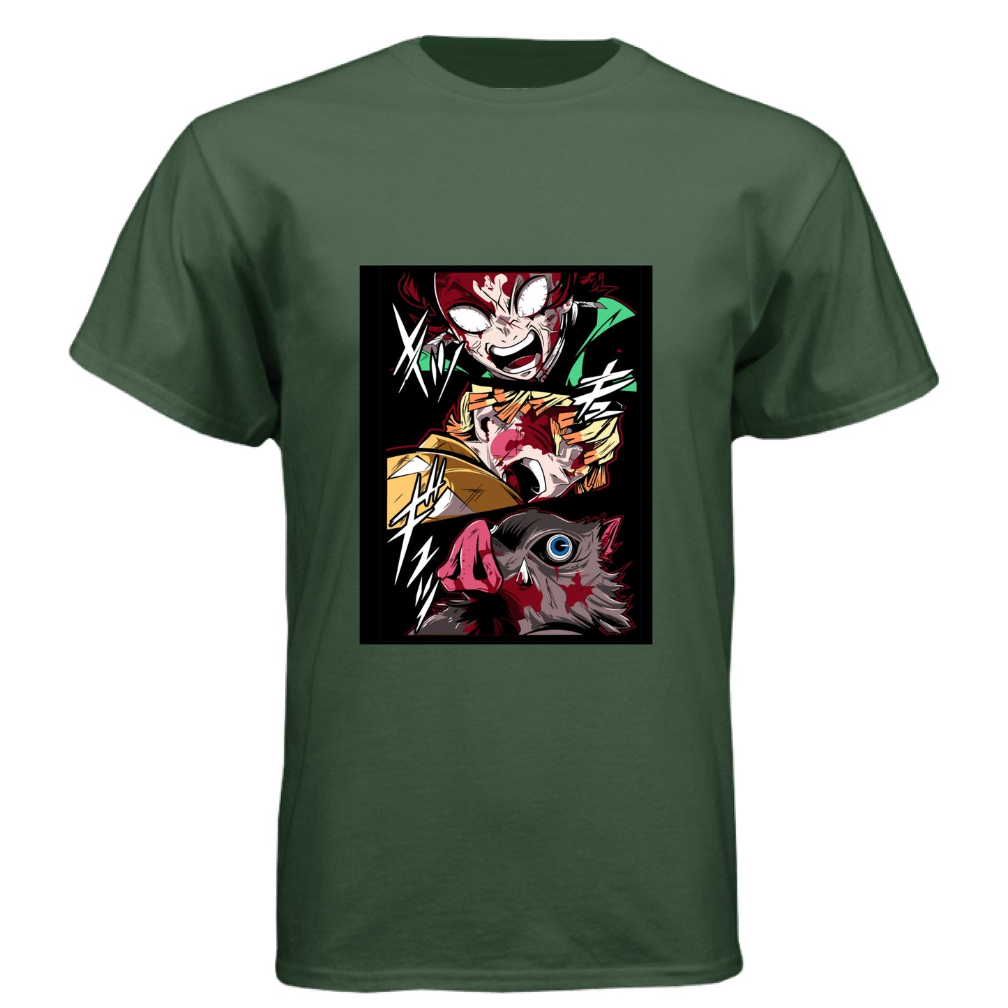 Black Forest - FRONT Demon Slayer power unleashed anime t-shirt featuring triple transformation panel design on unisex triblend fabric
