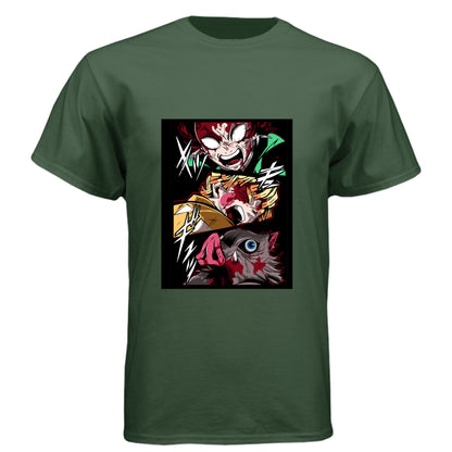 Black Forest - FRONT Demon Slayer power unleashed anime t-shirt featuring triple transformation panel design on unisex triblend fabric
