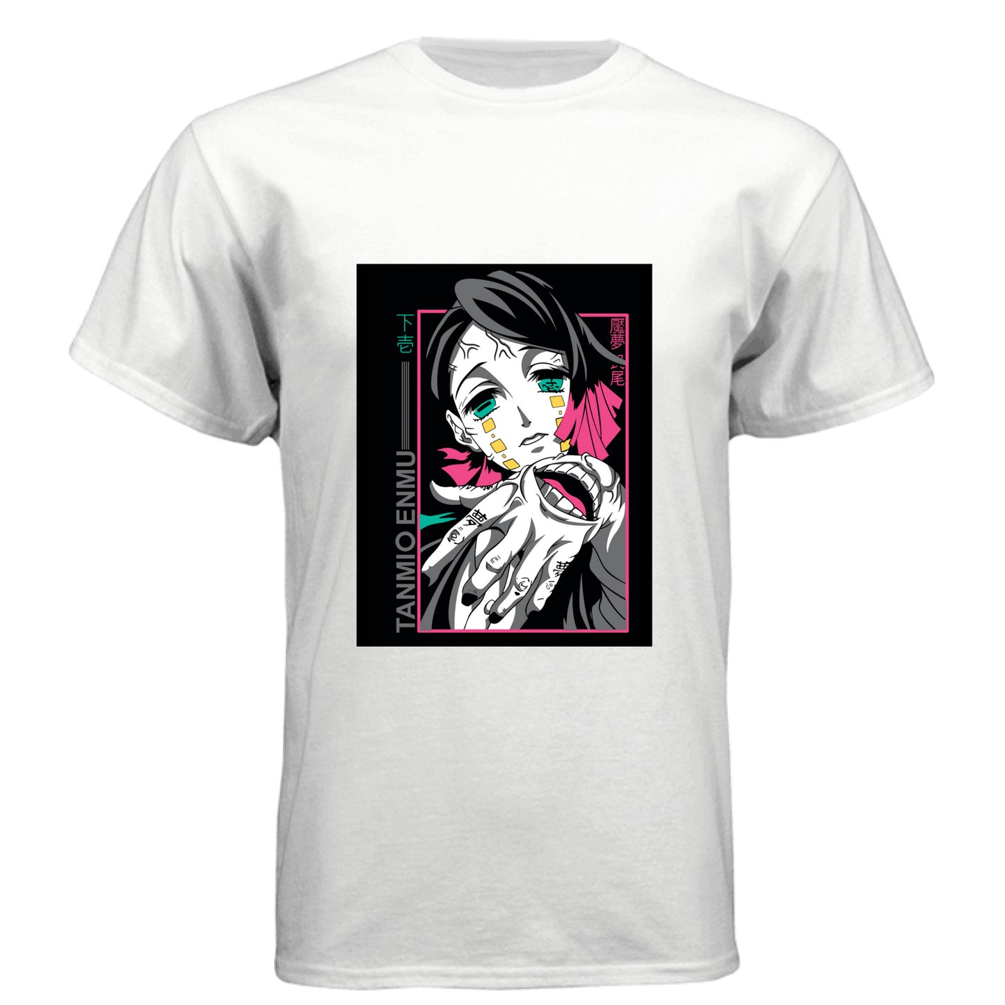 WHITE - FRONT Demon Slayer Enmu anime t-shirt featuring Lower Moon One portrait design on unisex triblend fabric
