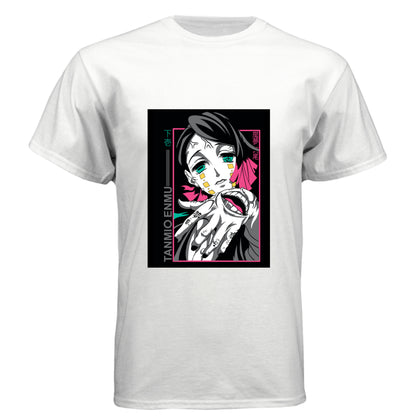 WHITE - FRONT Demon Slayer Enmu anime t-shirt featuring Lower Moon One portrait design on unisex triblend fabric
