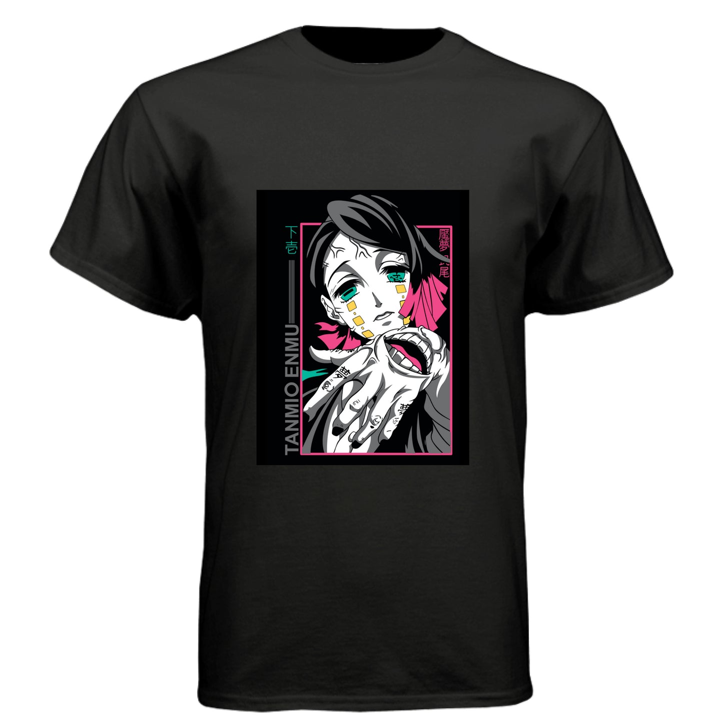 BLACK - FRONT Demon Slayer Enmu anime t-shirt featuring Lower Moon One portrait design on unisex triblend fabric
