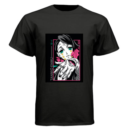 BLACK - FRONT Demon Slayer Enmu anime t-shirt featuring Lower Moon One portrait design on unisex triblend fabric
