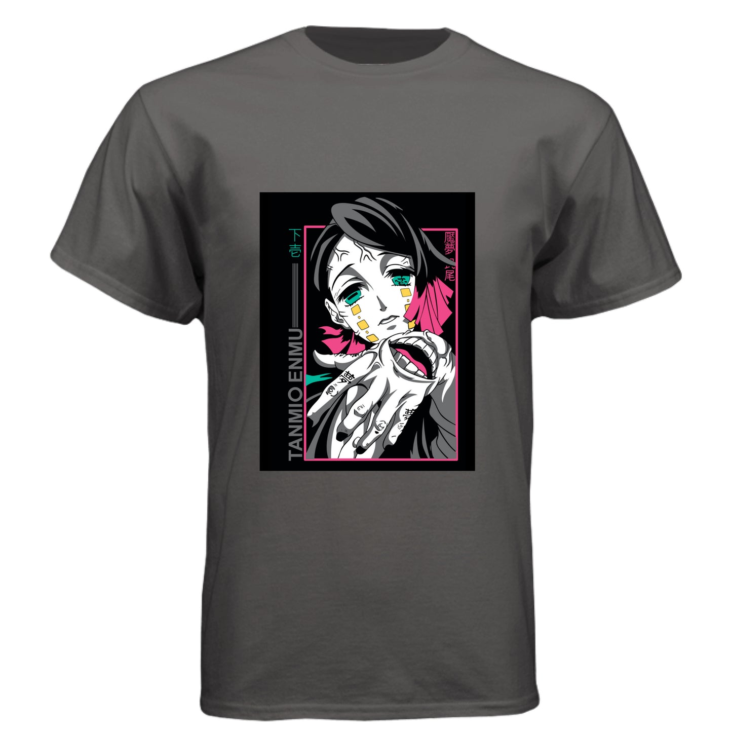 Graphite Black - FRONT Demon Slayer Enmu anime t-shirt featuring Lower Moon One portrait design on unisex triblend fabric
