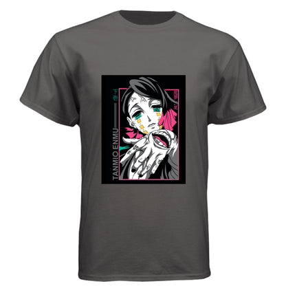 Graphite Black - FRONT Demon Slayer Enmu anime t-shirt featuring Lower Moon One portrait design on unisex triblend fabric
