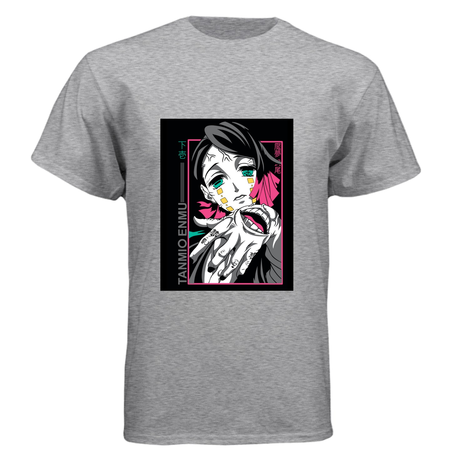PREMIUM HEATHER - FRONT Demon Slayer Enmu anime t-shirt featuring Lower Moon One portrait design on unisex triblend fabric
