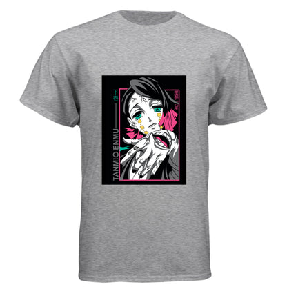 PREMIUM HEATHER - FRONT Demon Slayer Enmu anime t-shirt featuring Lower Moon One portrait design on unisex triblend fabric
