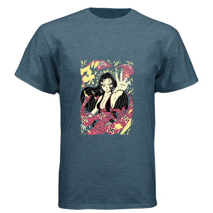 INDIGO - FRONT Demon Slayer Nezuko Kamado anime t-shirt featuring traditional Japanese art demon form design on unisex triblend fabric
