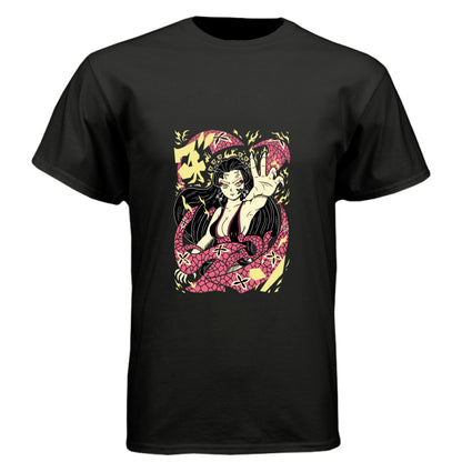 BLACK - FRONT Demon Slayer Nezuko Kamado anime t-shirt featuring traditional Japanese art demon form design on unisex triblend fabric
