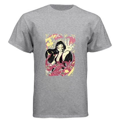 PREMIUM HEATHER - FRONT Demon Slayer Nezuko Kamado anime t-shirt featuring traditional Japanese art demon form design on unisex triblend fabric
