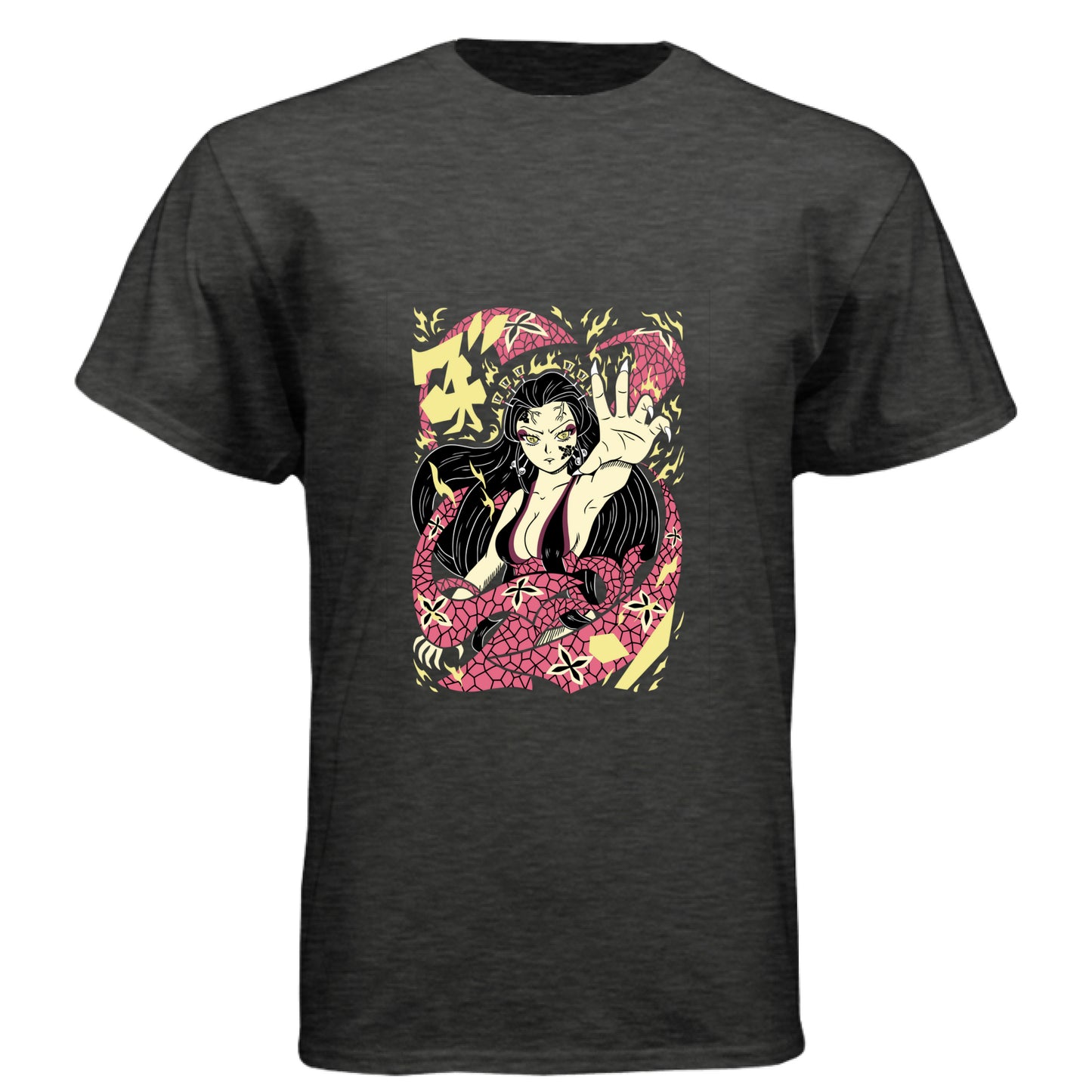 VINTAGE BLACK - FRONT Demon Slayer Nezuko Kamado anime t-shirt featuring traditional Japanese art demon form design on unisex triblend fabric
