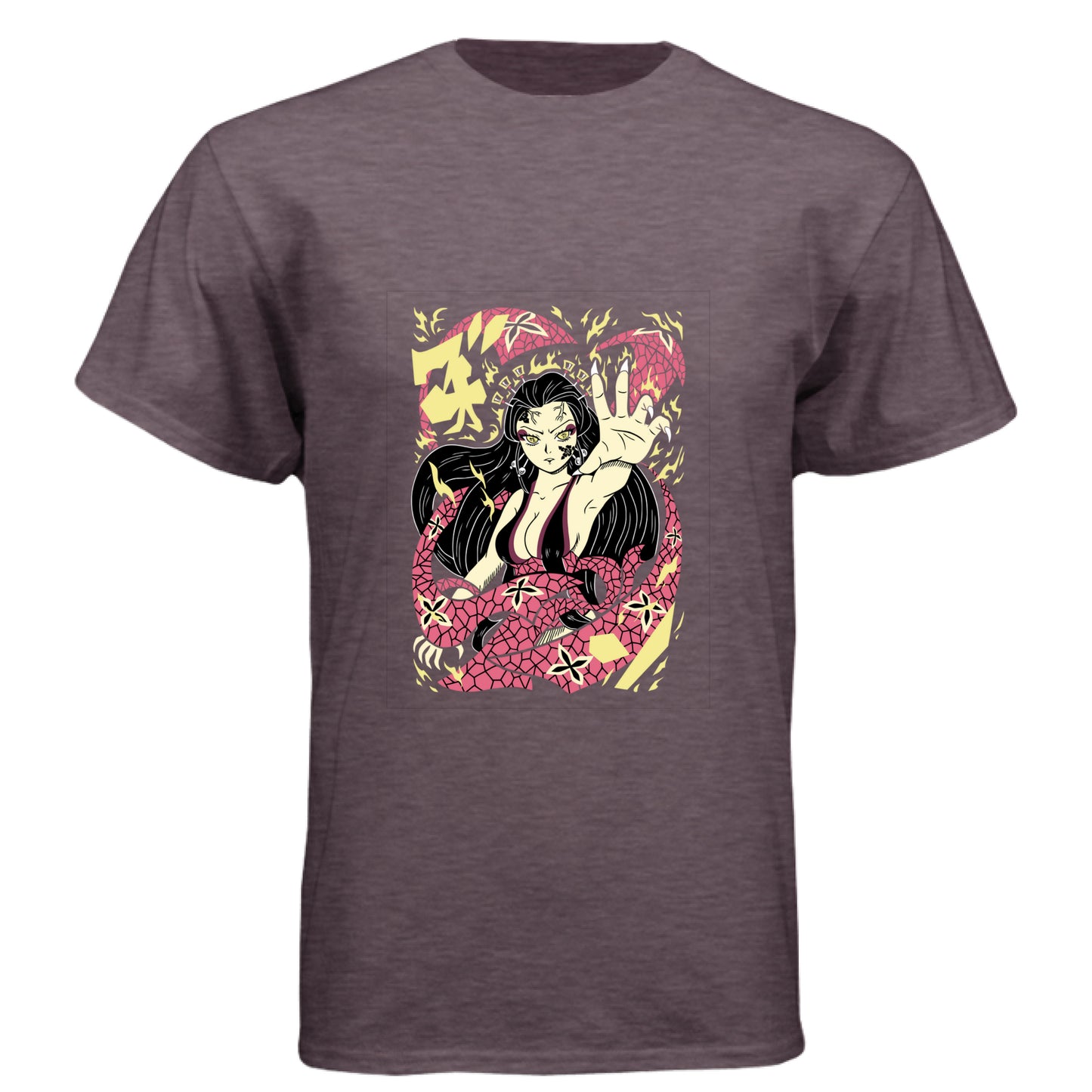 VINTAGE PURPLE - FRONT Demon Slayer Nezuko Kamado anime t-shirt featuring traditional Japanese art demon form design on unisex triblend fabric
