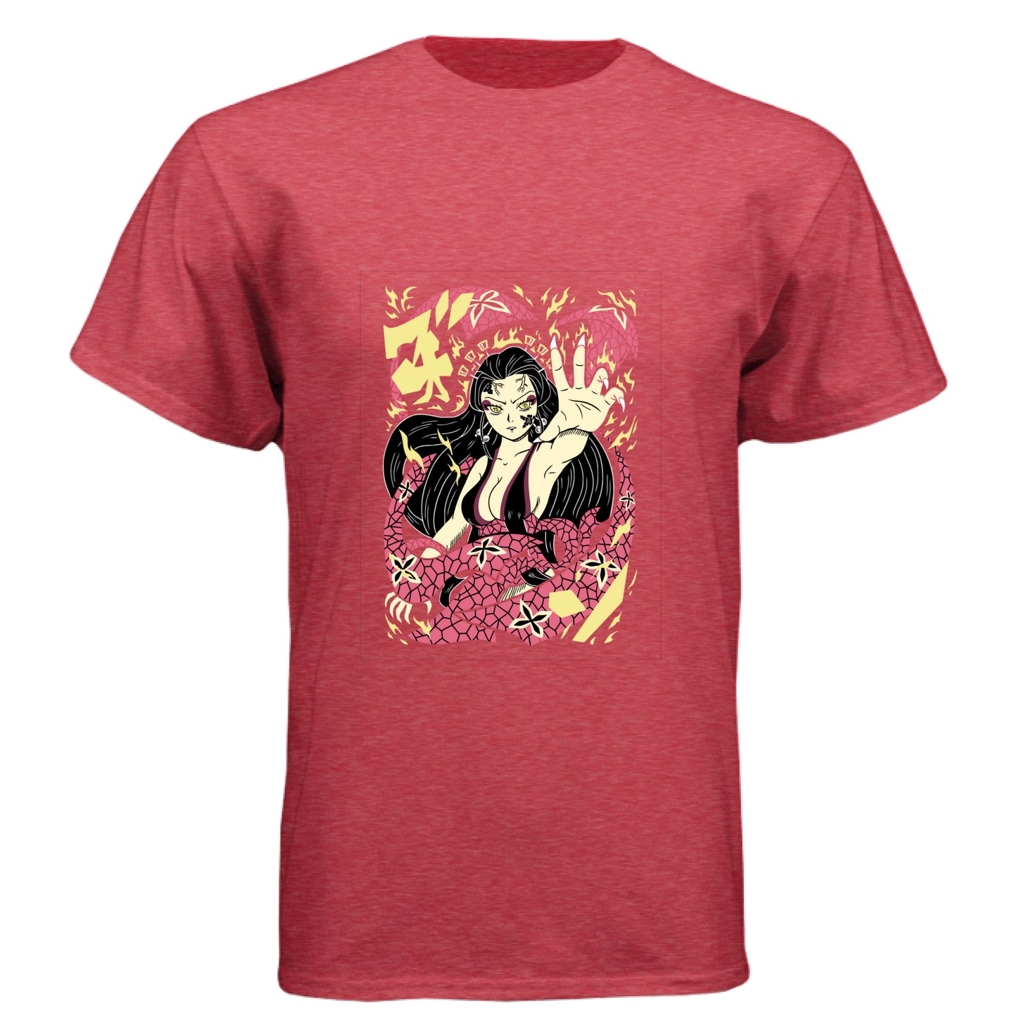 VINTAGE RED - FRONT Demon Slayer Nezuko Kamado anime t-shirt featuring traditional Japanese art demon form design on unisex triblend fabric
