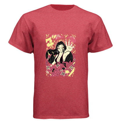 VINTAGE RED - FRONT Demon Slayer Nezuko Kamado anime t-shirt featuring traditional Japanese art demon form design on unisex triblend fabric
