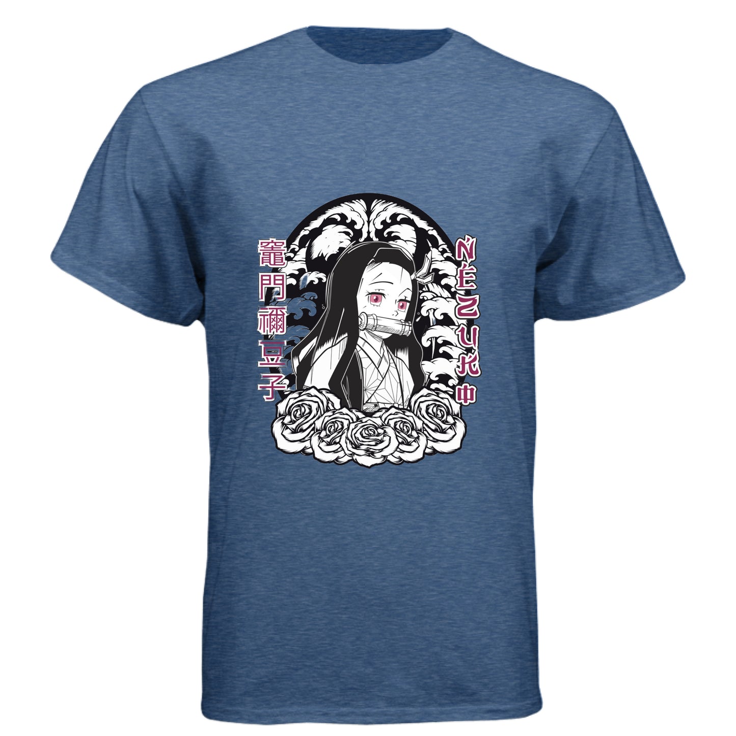 VINTAGE ROYAL - FRONT Demon Slayer Nezuko Kamado anime t-shirt featuring chibi traditional bamboo muzzle design on unisex triblend fabric
